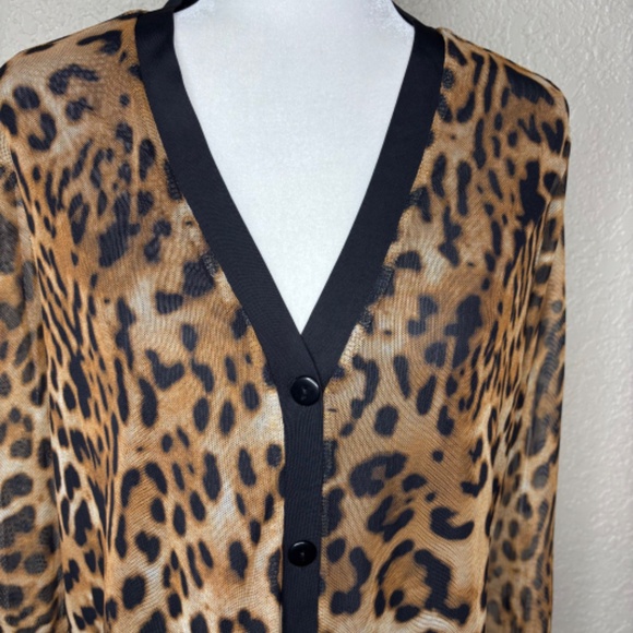 Chico's Size 3 Brown Black Leopard Animal Print Sheer Cardigan Women's Size XL - Picture 10 of 14